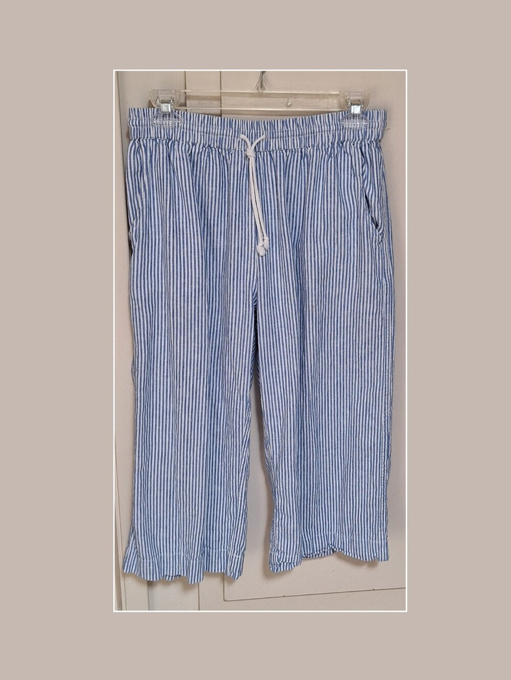 Beachy Blue White Striped Drawstring Crop Pants S/P